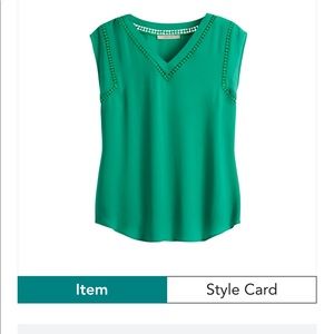 41 Hawthorn green XL top from Stitch Fix with crochet detail
